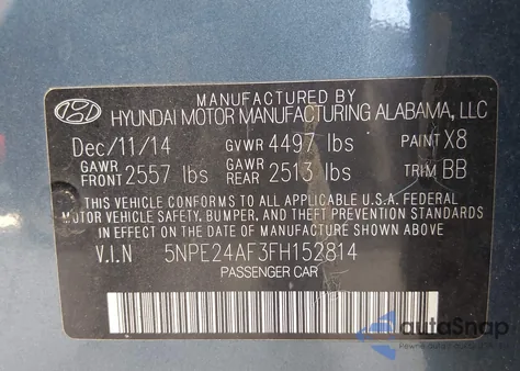 2015 Hyundai Sonata Se z USA, uszkodzony, nr VIN 5NPE24AF3FH152814